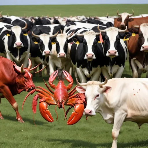 Prompt: lobsters herding cows