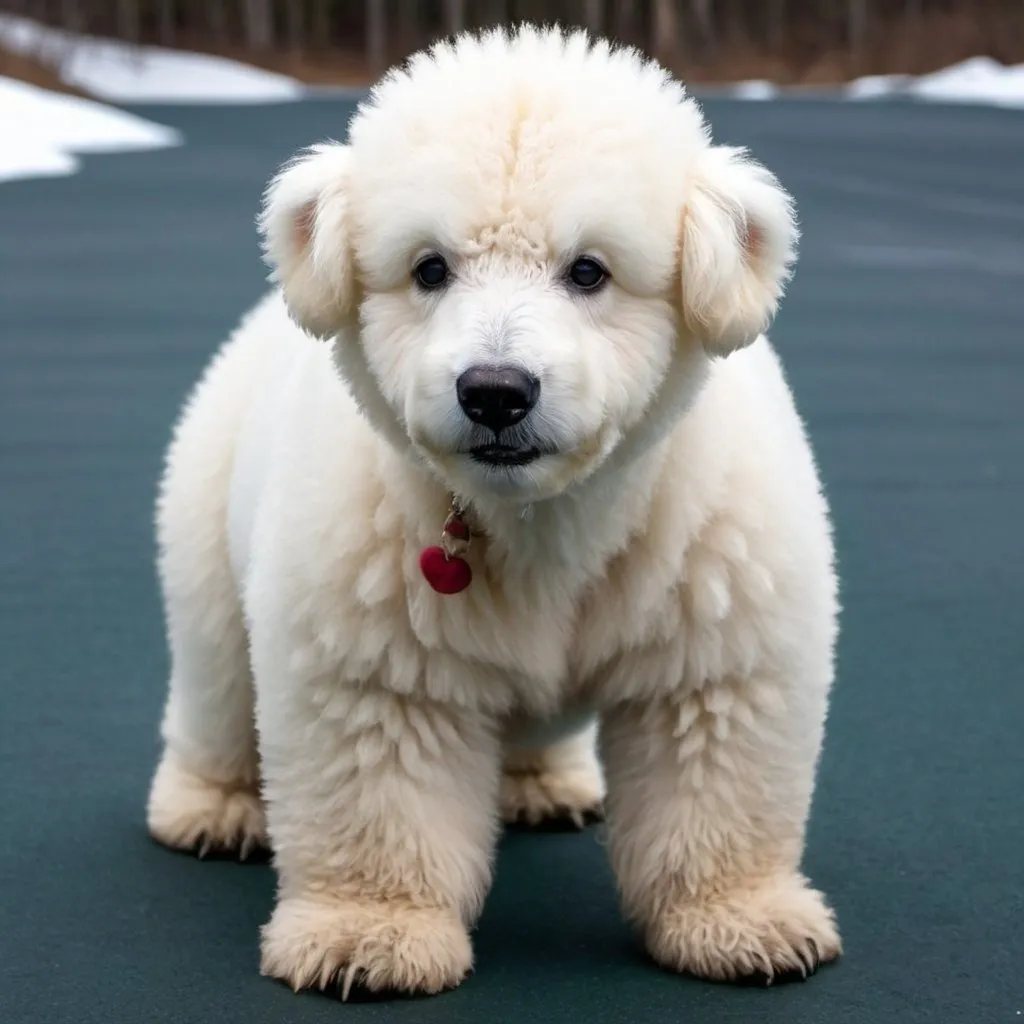 Prompt: polar bear crossed with a poodle