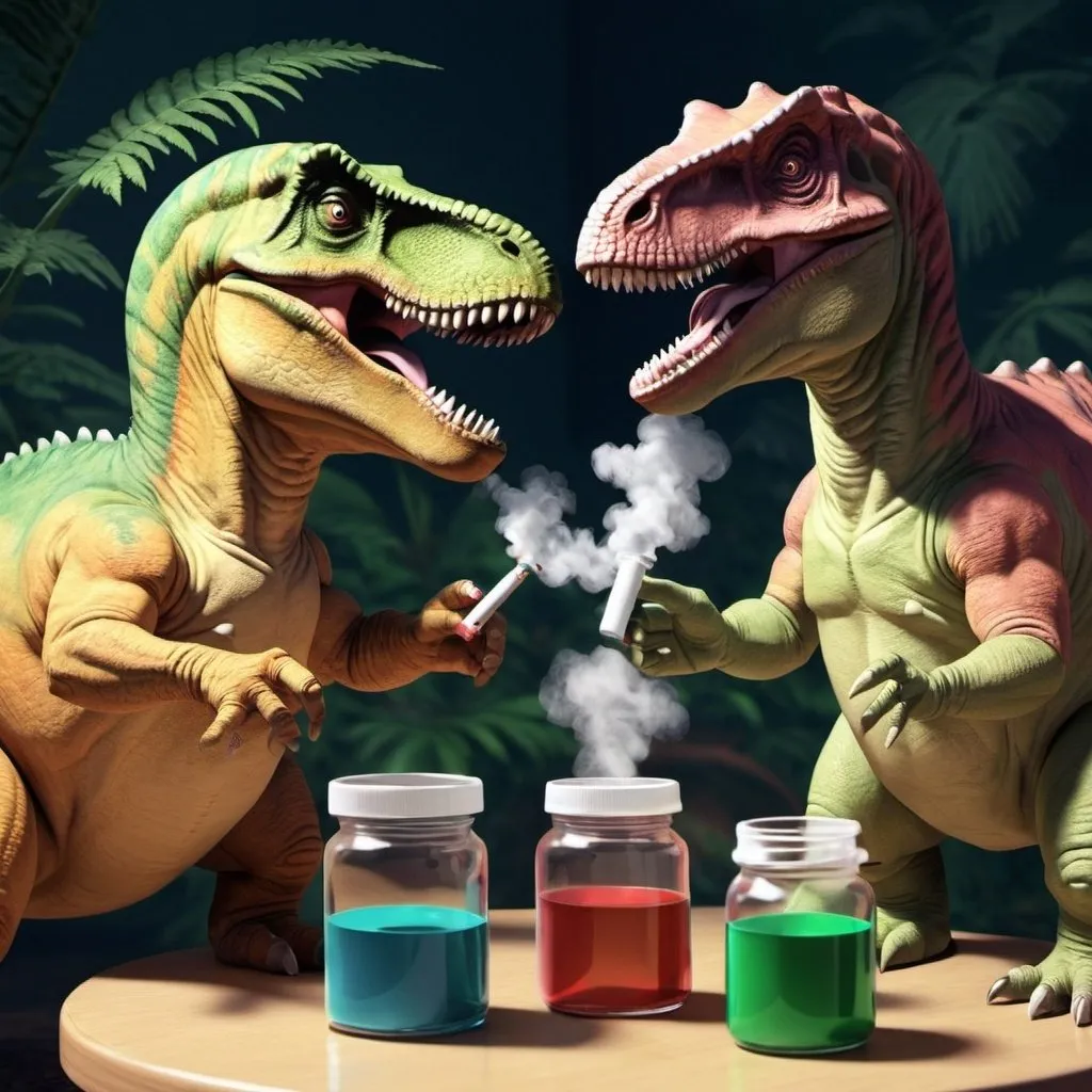 Prompt: Dinosaurs doing drugs