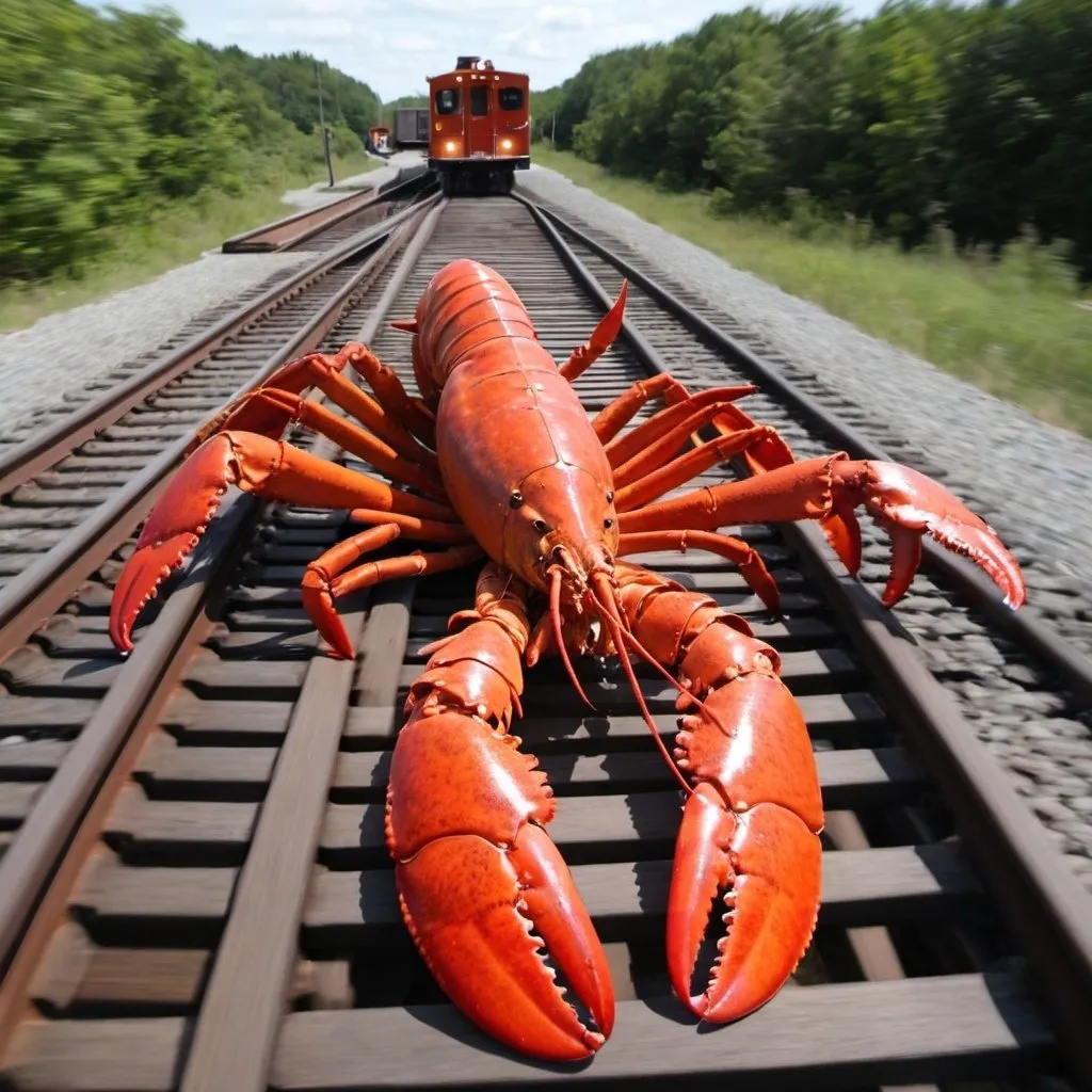 Prompt: lobster driving trains