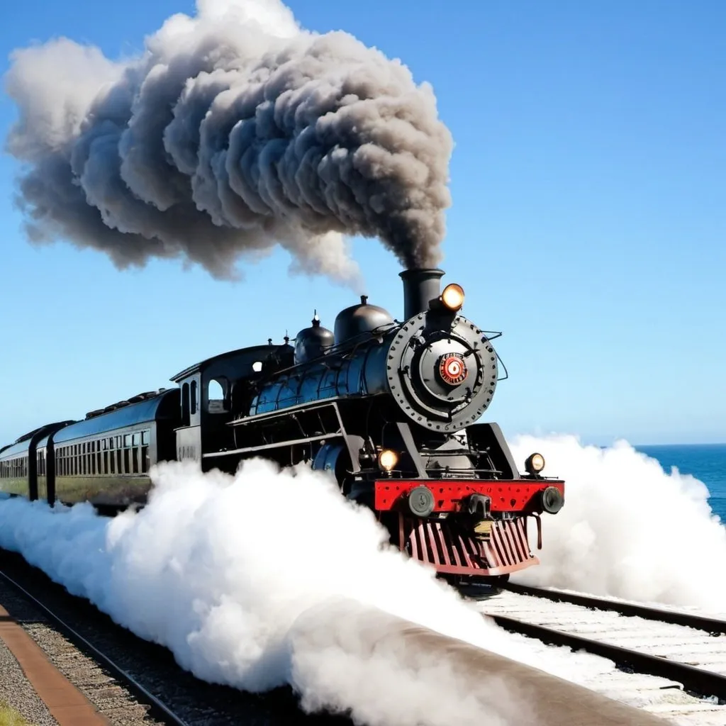 Prompt: Steam train ocean crossing