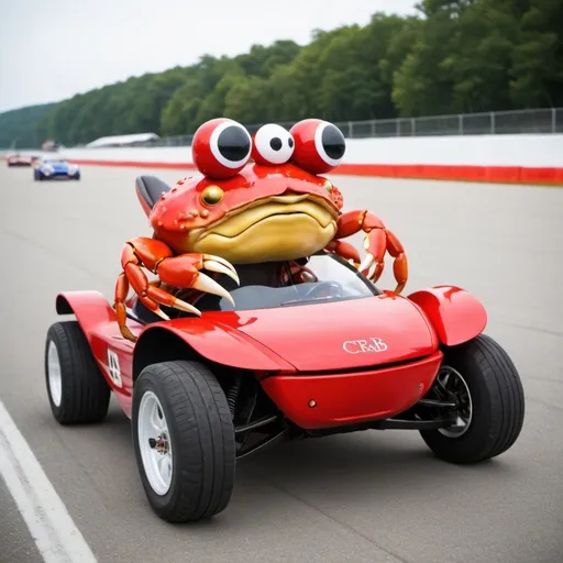 Prompt: Crab driving racecars