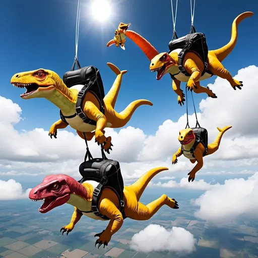 Prompt: skydiving donosaurs