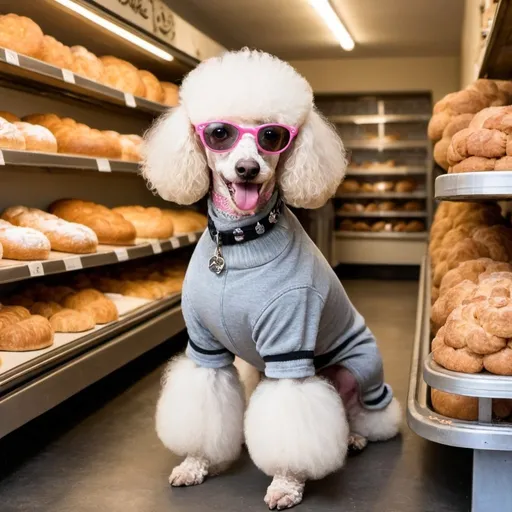 Prompt: Poodle shopping at the bakery