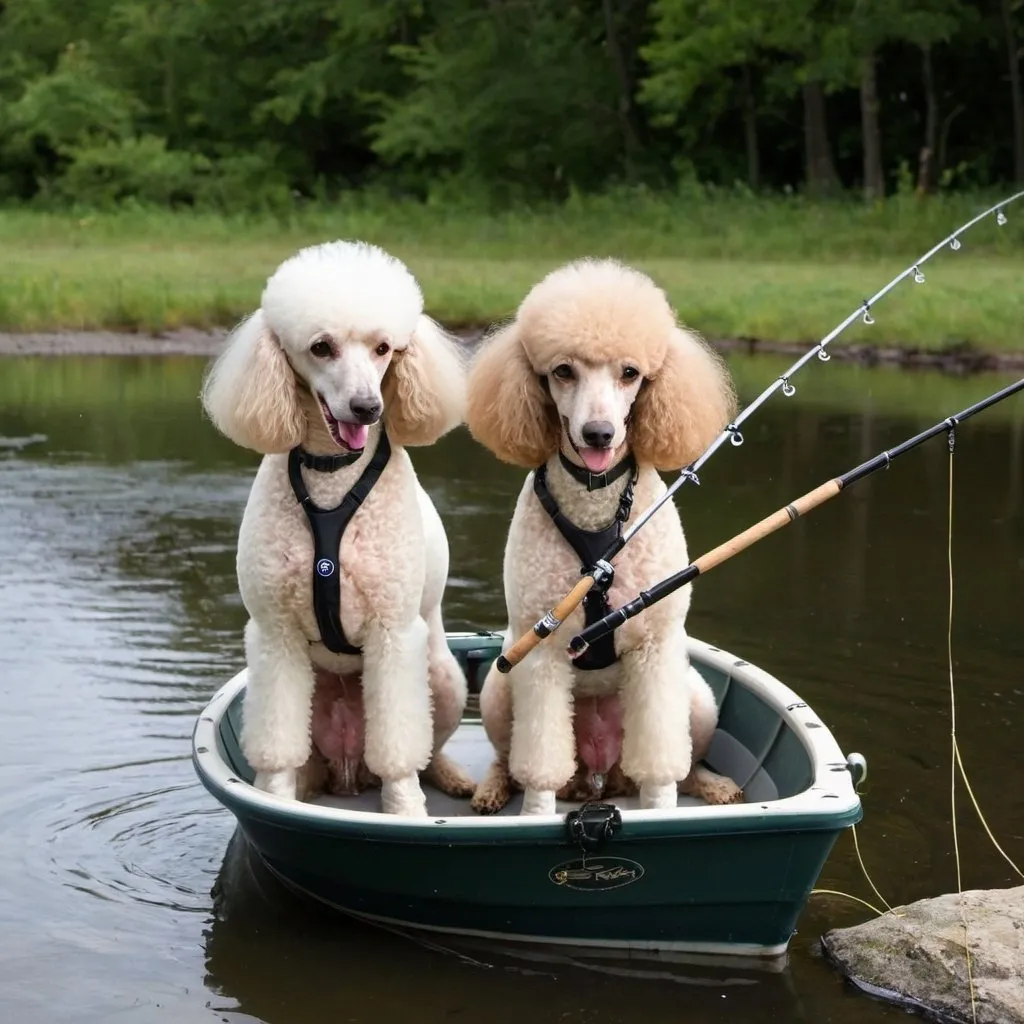 Prompt: poodles fishing