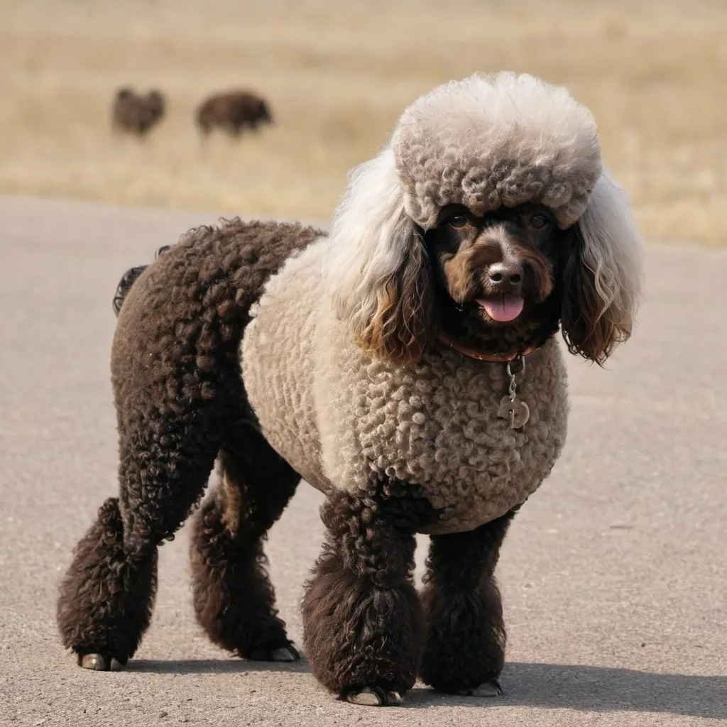 Prompt: buffalo crossed with a poodle