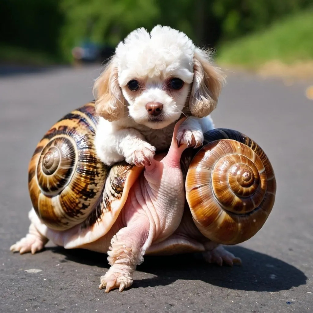 Prompt: snail crossed with a poodle