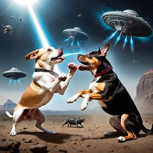 Prompt: Dogs fighting alien invaders