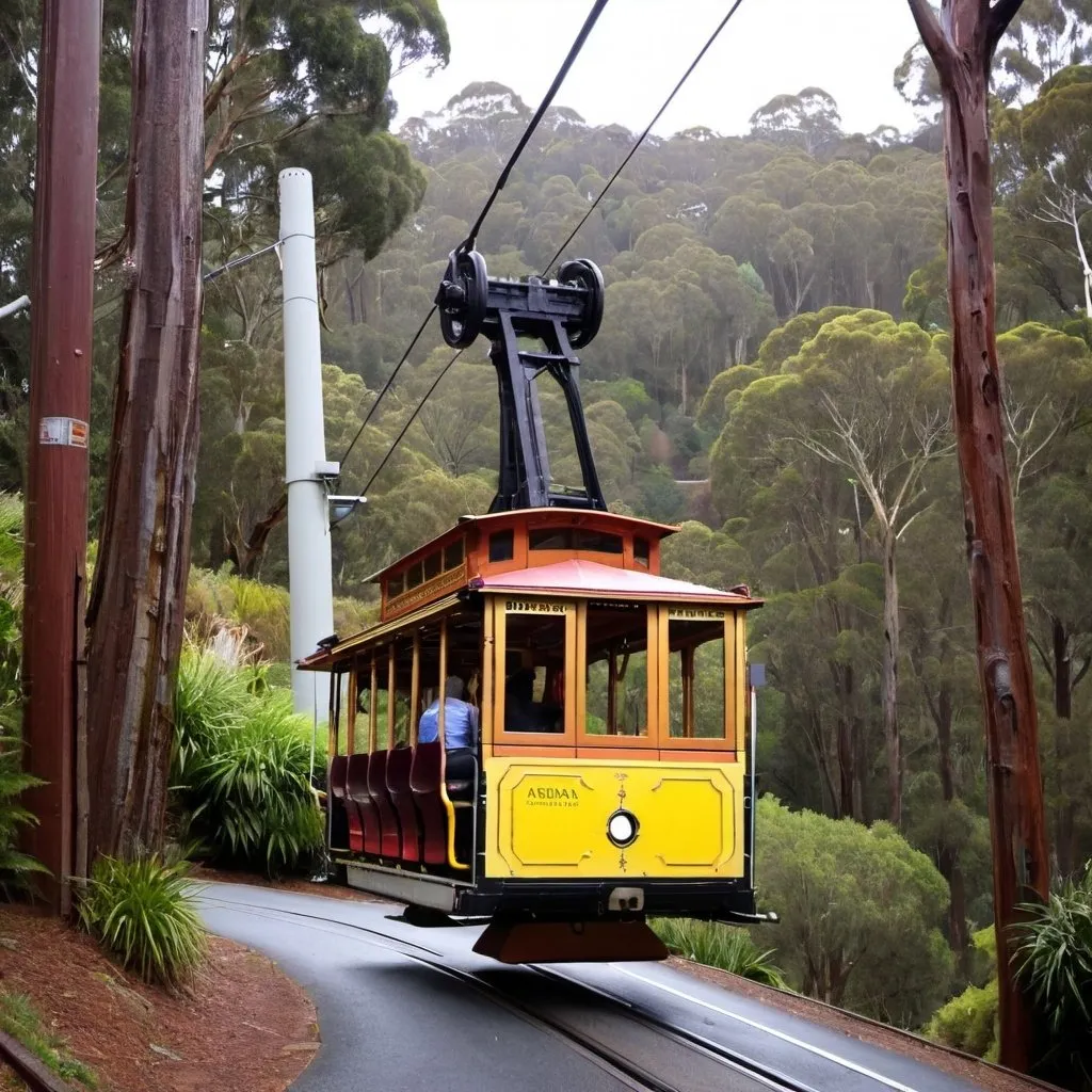 Prompt: Streampunk cable car mount dandenong Olinda