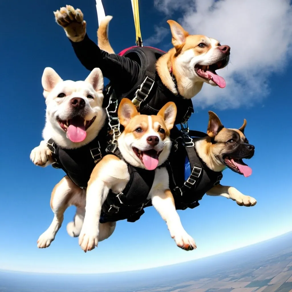 Prompt: 5 dogs skydiving