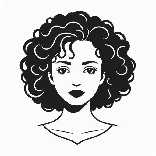 Prompt: minimal B&W icon, woman curly hair, svg, flat minimal line vector design, white background