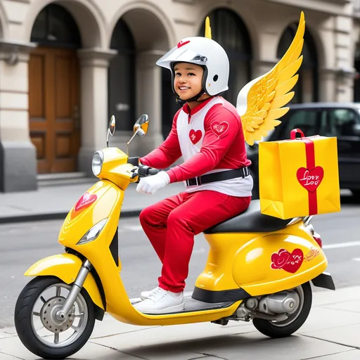 Prompt: Cupid Delivery Man

A real courier as Cupid on a bright yellow scooter for Valentine’s Day! 🎯💛

Look:

Red and white outfit with golden wings.
Yellow scooter decorated with hearts and roses.
Heart-shaped delivery bag for Valentine’s treats.
Slogan:
"Cupid on Wheels: Delivering Love and Meals!"

Spreading love and delicious food this Valentine’s Day! ❤️
baautiful man 