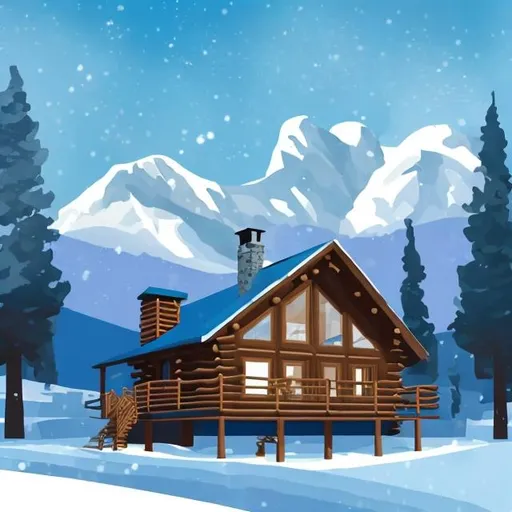 Prompt: illustrated cabin in winter in the mountains


