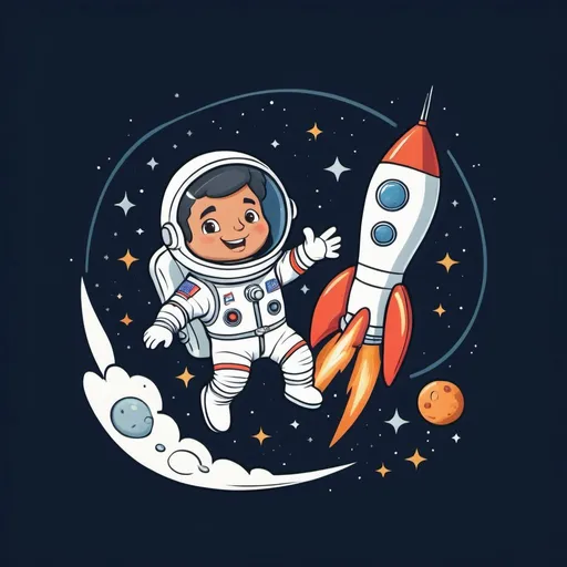 Prompt: cartoon rocket, an astronaut with slogan: Vela