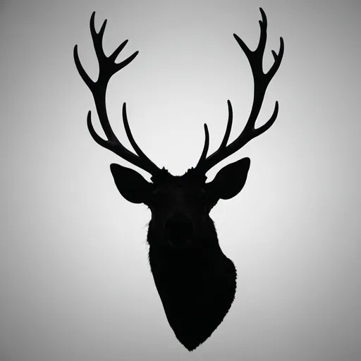 Prompt: Black and white silhouette of the head and antlers of a male hart deer full antlers visible