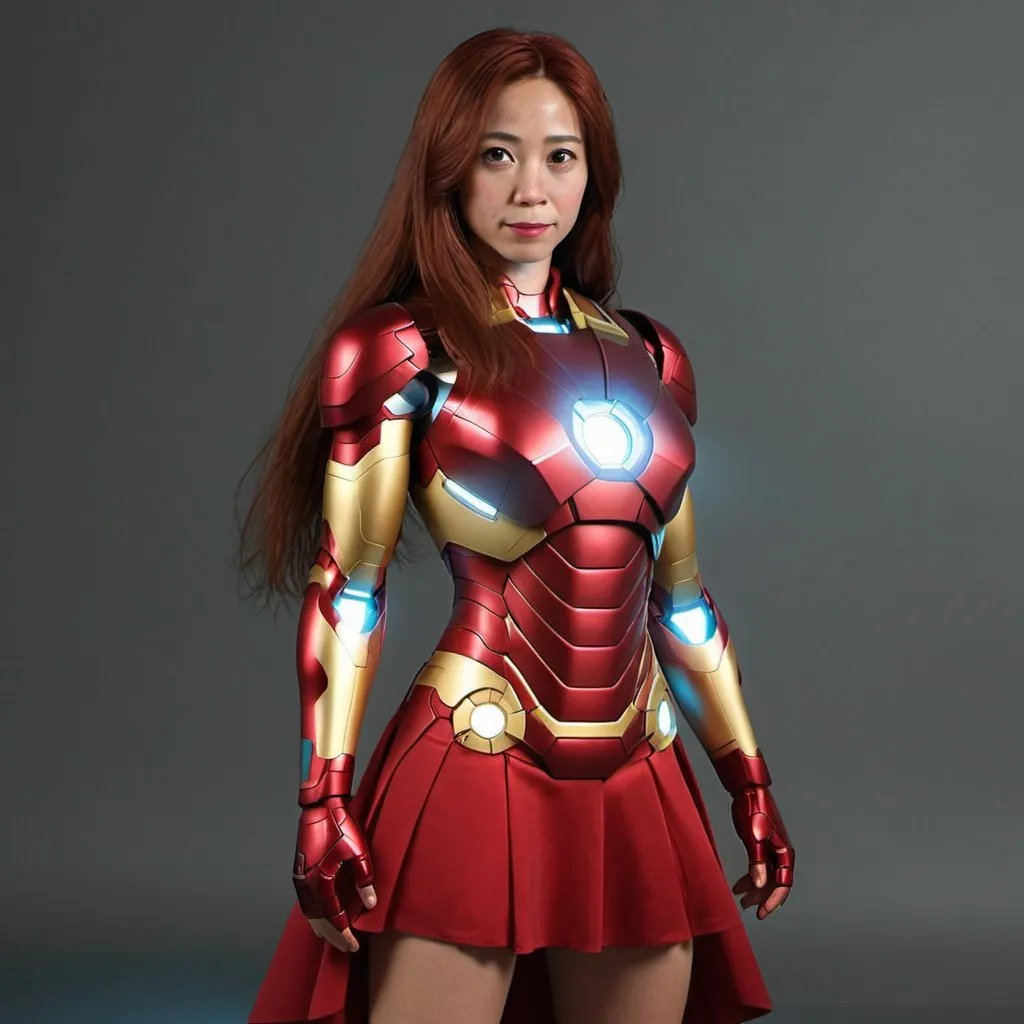 Prompt: ironman 
long hair
use skirt
ambient light
3d