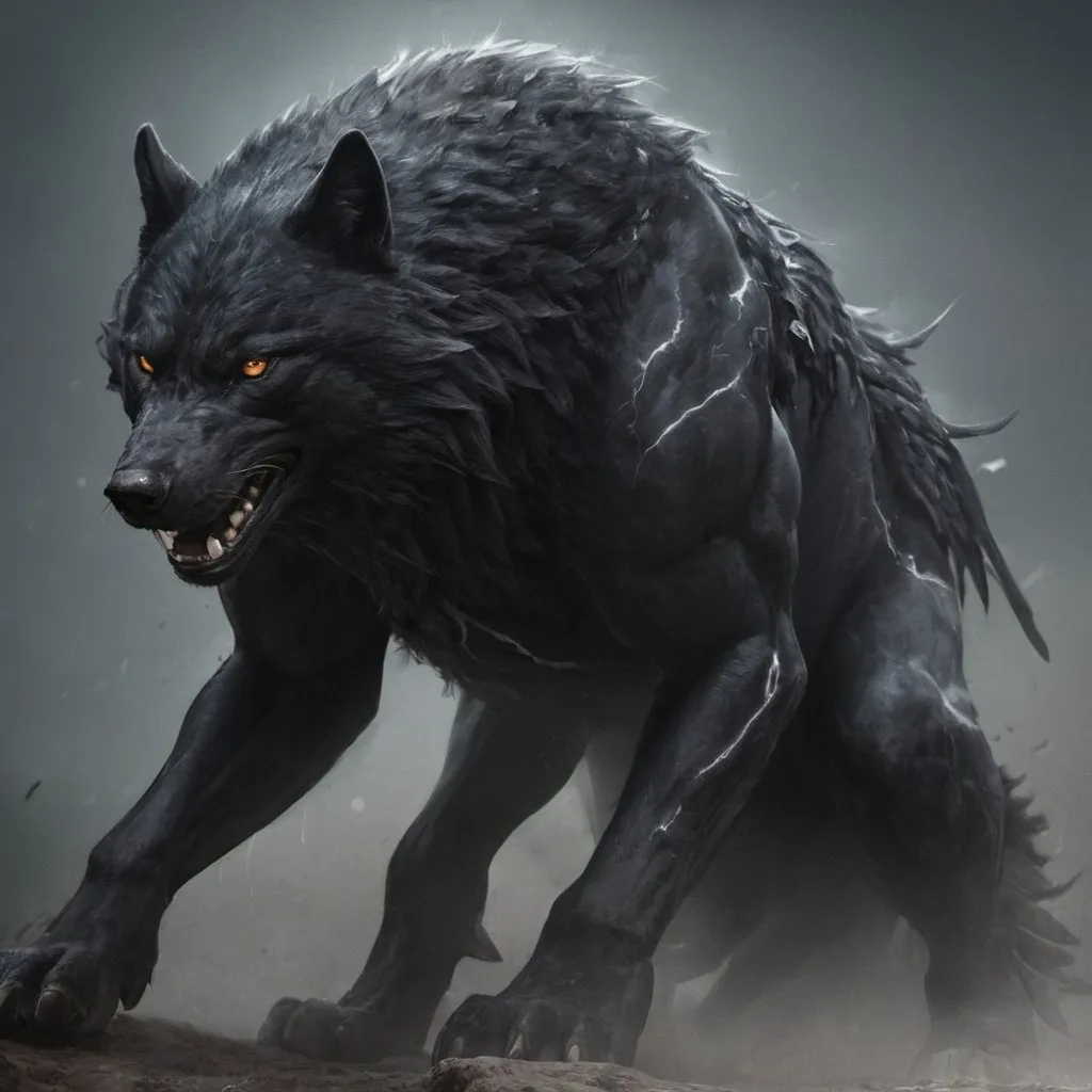 Prompt: Black thunder wolf