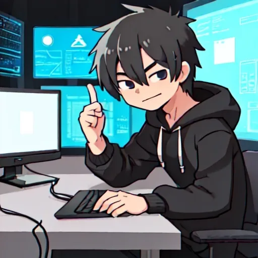 Prompt: hacker, computer, hoodie, handsome