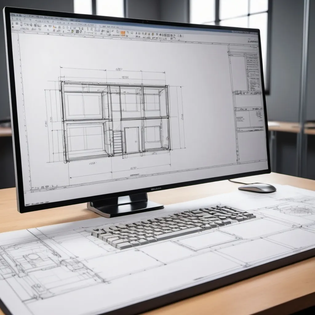 Prompt: CAD Drafting in computer with dimension  for construction 