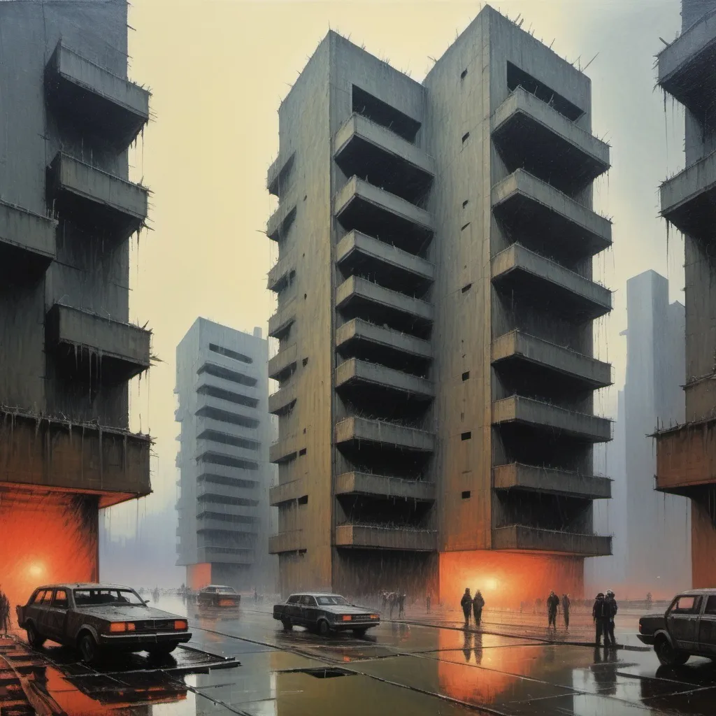 Prompt: 1984 dystopian brutalist impressionism