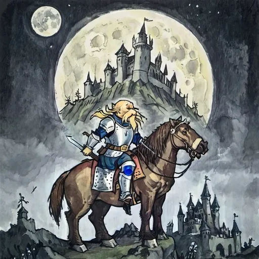 Prompt: Dark souls, Walrus in armor and  has sword, on an horse full moon in background, ominous castle in the background, 