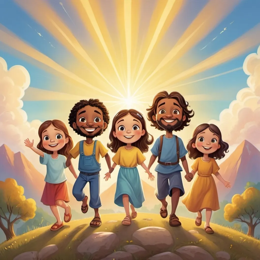 Prompt: 5 CHARACTERS FOR A CHILDRENS BOOK DELIVERANCE THROUGH JESUS CHRIST