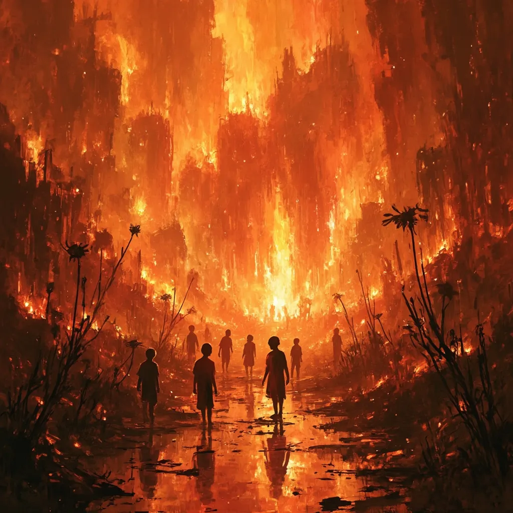 Prompt: children entering a hellish paradise