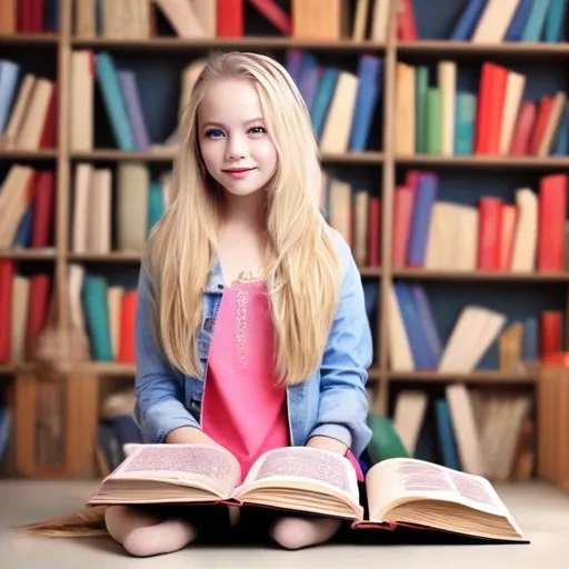 Prompt: A blonde girl, a student who loves books