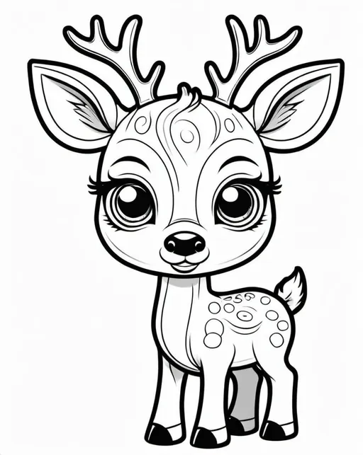 Prompt: simple cute line art deer with big eyes cuddly no shading or gradient coloring book page for kids