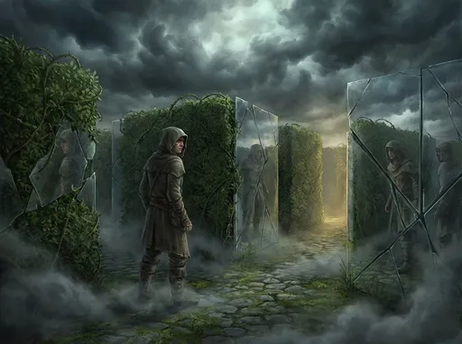 Prompt: labyrinth of confusion and progress