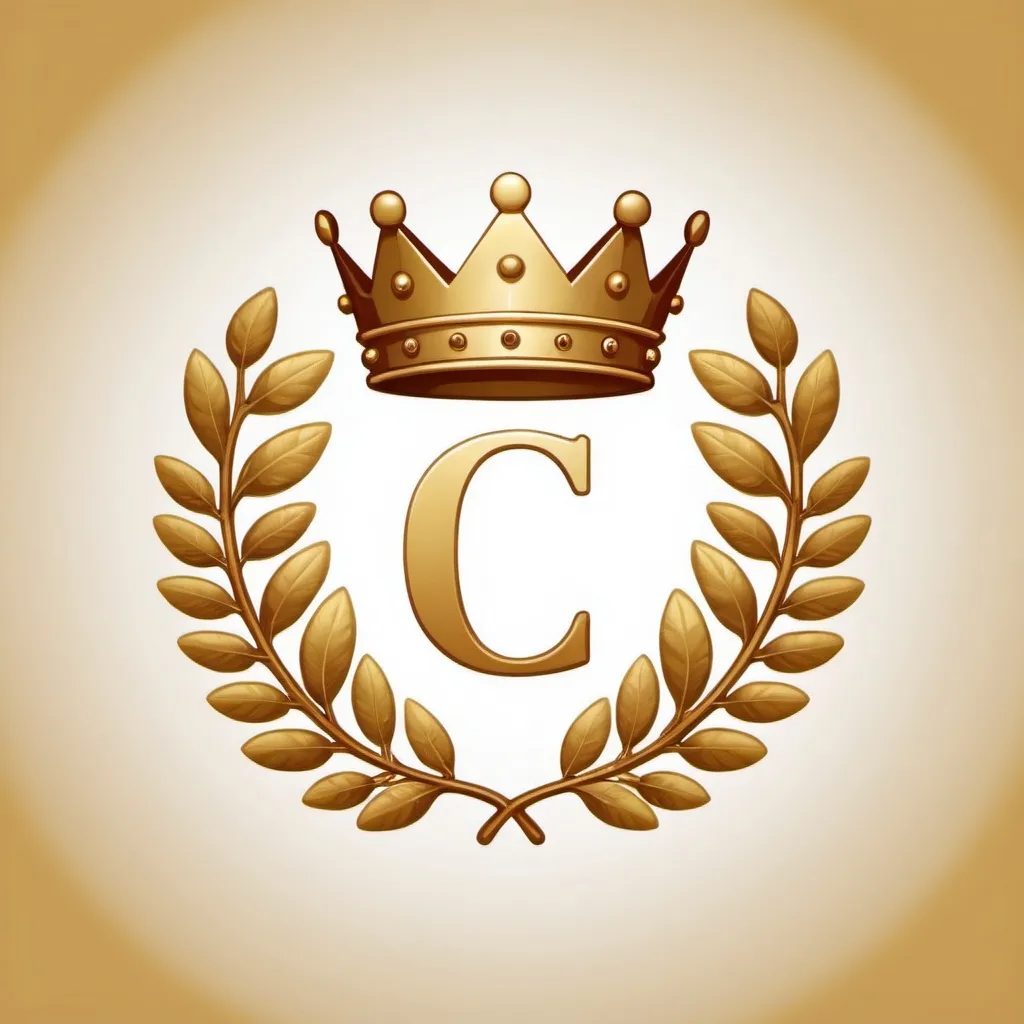 Prompt: A logo of he letter C wearing a crown surrounded by a laurel wreath in gold, in a flat art style