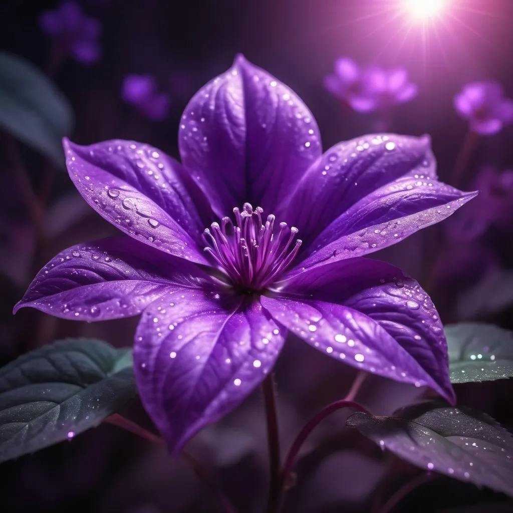 Prompt: e.g. Real, 99k resolution, Magical Purple Flower, Purple High Glow, Shinny Purple Glow on leaf's