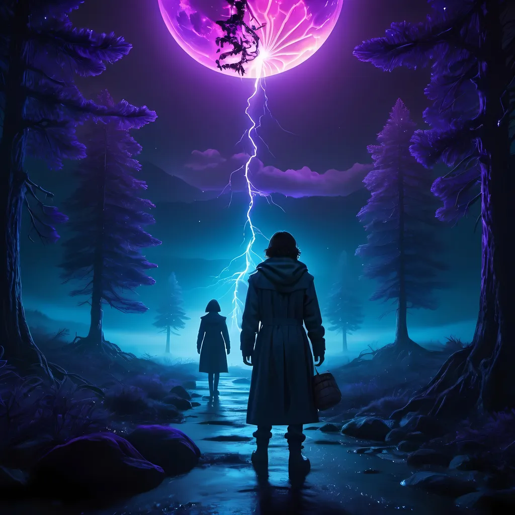 Prompt: Main subject: Dark magic fantasy scene, Materials: Digital art, Additional Details: Elements of Stranger Things and Vecna, Vecna is the lord of the other world, Image Quality: High resolution, high quality, Artistic Style: Futuristic, Dark fantasy, Color Tones and Lighting: Dark and eerie, Glowing blues and purples, Atmospheric lighting, Misty and mysterious