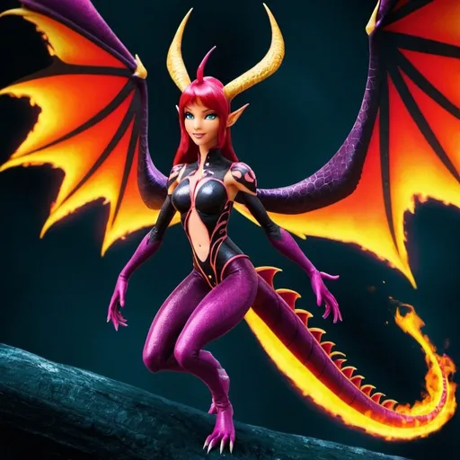 Prompt: Winx dark flame dragon