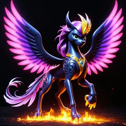 Prompt: Winx, mighty dark flame griffon, mythical