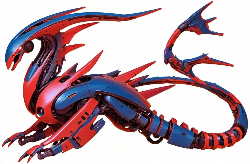 Prompt: Robot banshee from James Cameron's avatar with dark blue color and red gradient