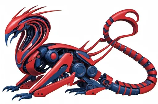 Prompt: Robot banshee from James Cameron's avatar with dark blue color and red gradient