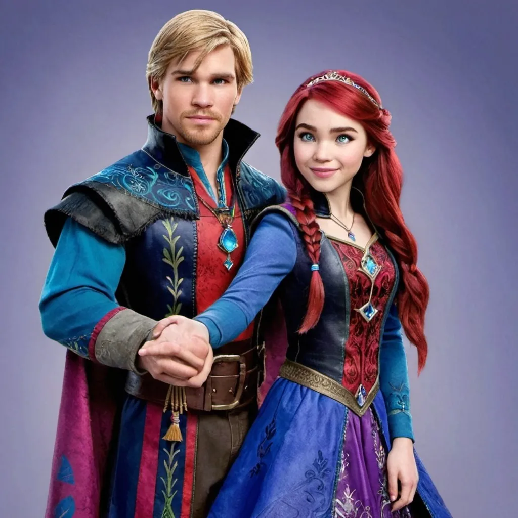 Prompt: Disney descendants, anna and Kristoff fusion, female, child