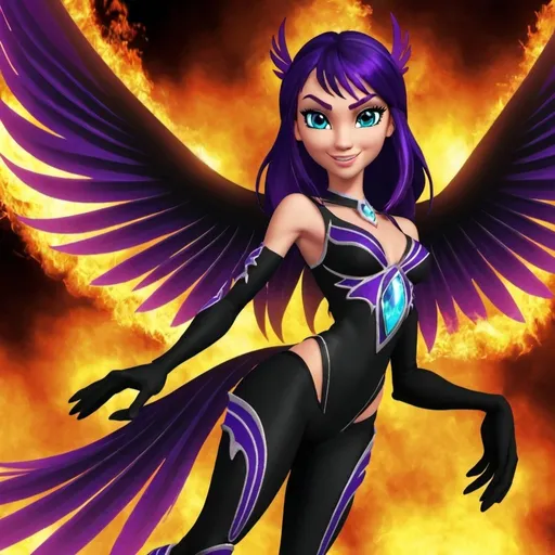 Prompt: Winx, mighty dark flame griffon