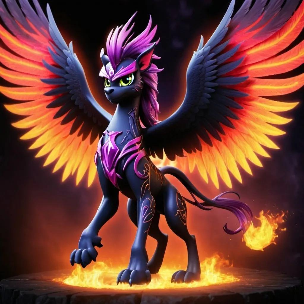 Prompt: Winx, mighty dark flame griffon, mythical