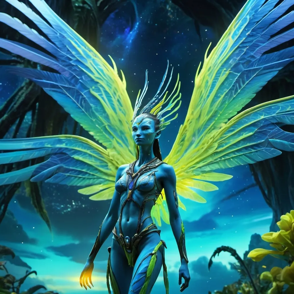 Prompt: Ikran Pandora avatar na'vi creature with wings