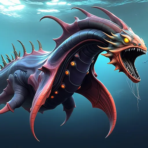 Prompt: Subnautica leviathan creature concept, really huge, dragon like