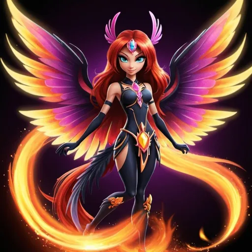 Prompt: Winx, mighty dark flame griffon, mythical