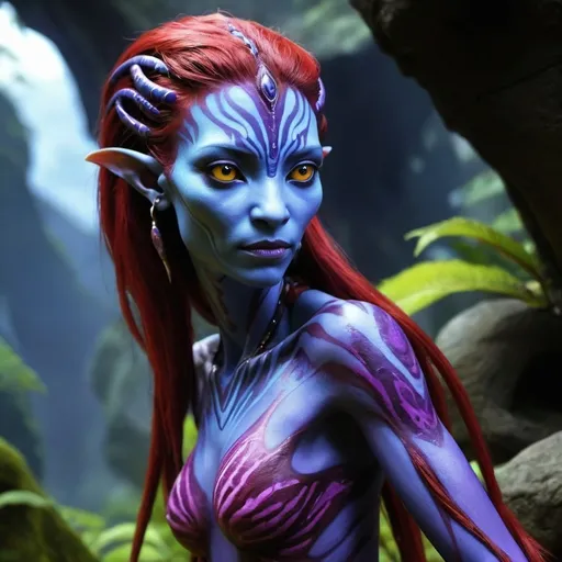 Prompt: Red and purple ikran, pandora mountain banshee, hyper realistic, na'vi Avatar