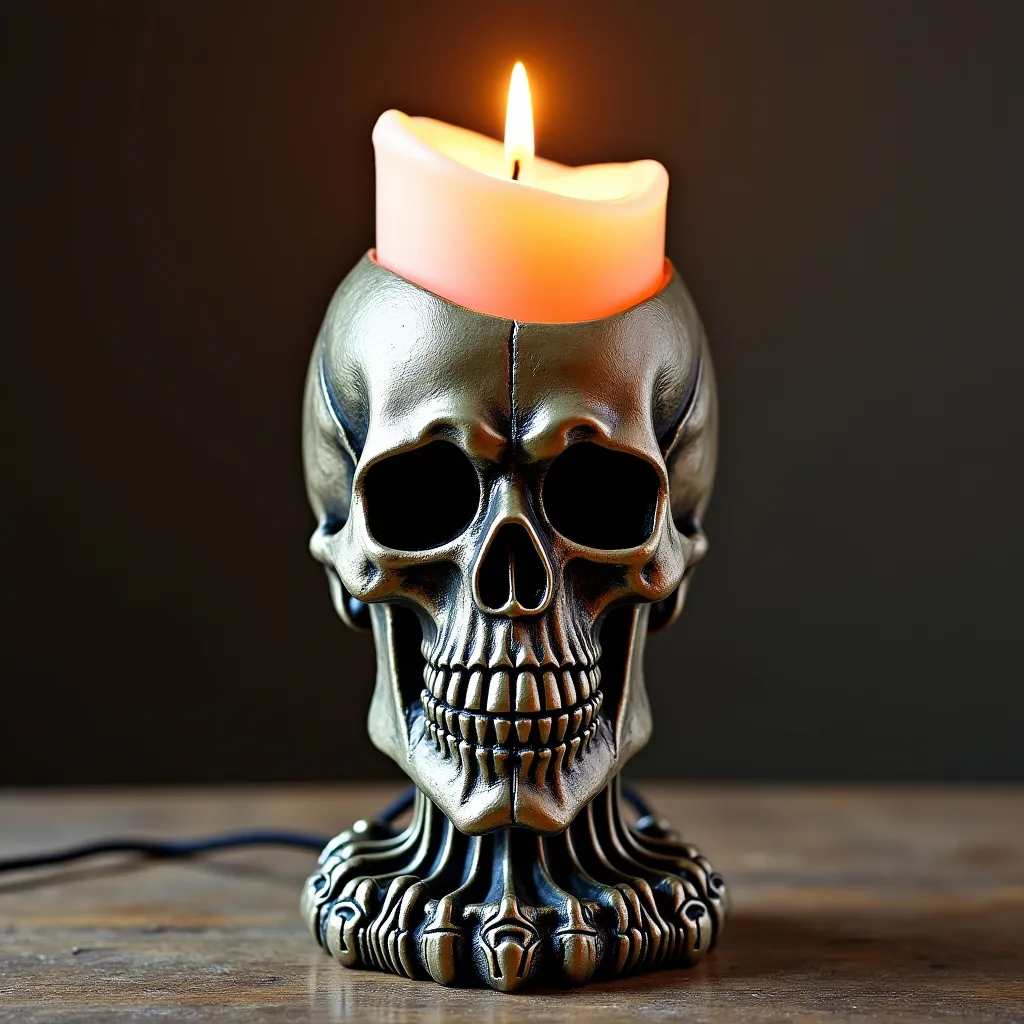 Prompt: Gothic skull candle holder