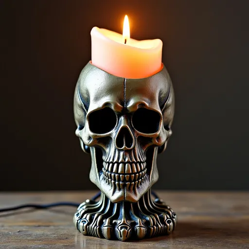 Prompt: Gothic skull candle holder