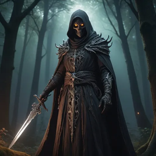 Prompt: hyper-realistic Wraith character with a sword in hand, fantasy character art, illustration, dnd, warm tone, 