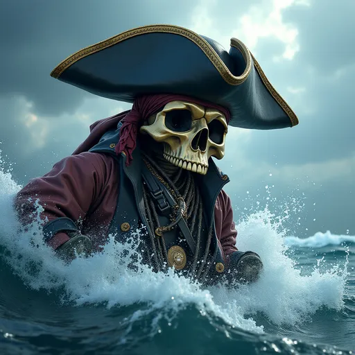 Prompt: Pirate skull stormy sea