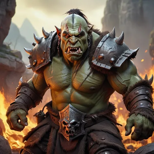 Prompt: hyper-realistic Orc Army with fire hands, fantasy character art, illustration, dnd, warm tone