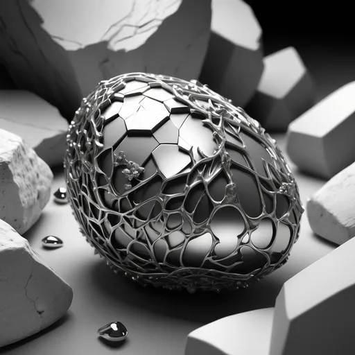 Prompt: English silver extreme detail black white detail 3d render Elsa Bleda rock 